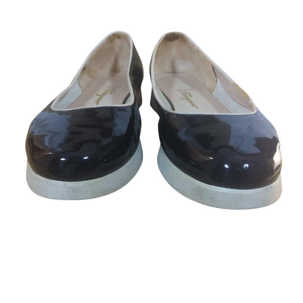 Ferragamo Salvatore Ferragamo Black Patent Platform Ballet Flats Womens 10 B - Picture 1 of 16